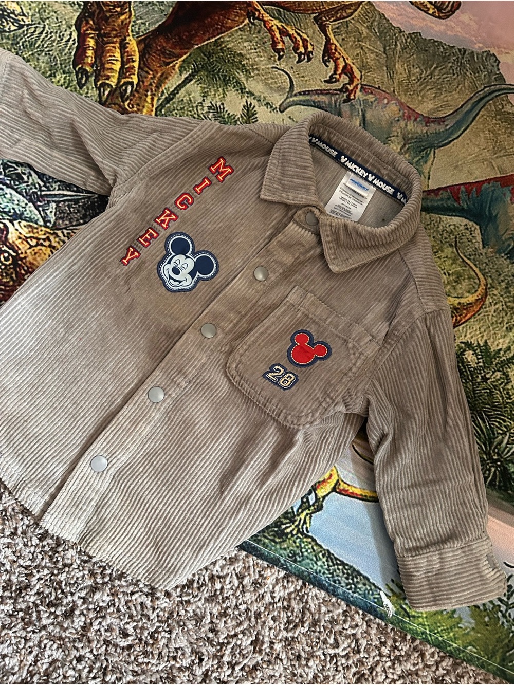 Disney Tan Corduroy Mickey Mouse Button-Down Kids Shirt